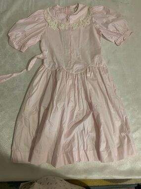80s Girls' Pink Lace-Collar Tea Party Dress